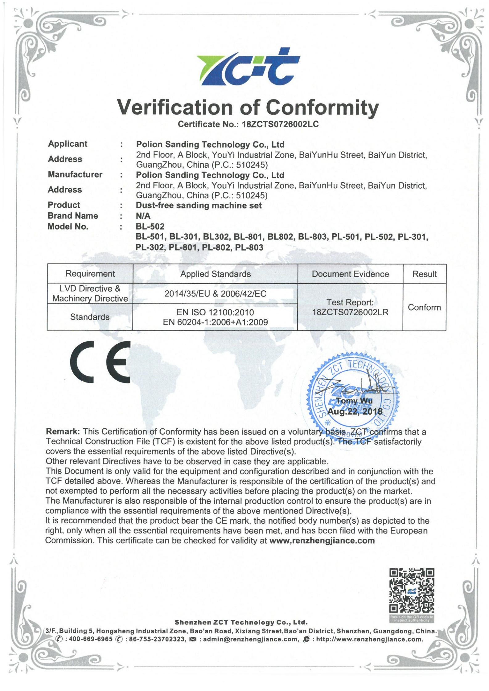 Porcellana Polion Sanding Technology Co., LTD Certificazioni